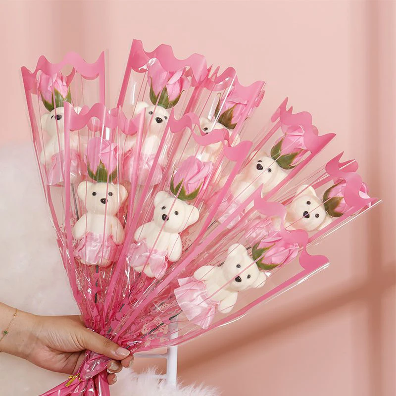 1/5pcs Single Bear Rose Cute Teddy Bear Beautiful Flower Valentine's Day Teacher Mother's Day Gift Bouquets Artificial Flower