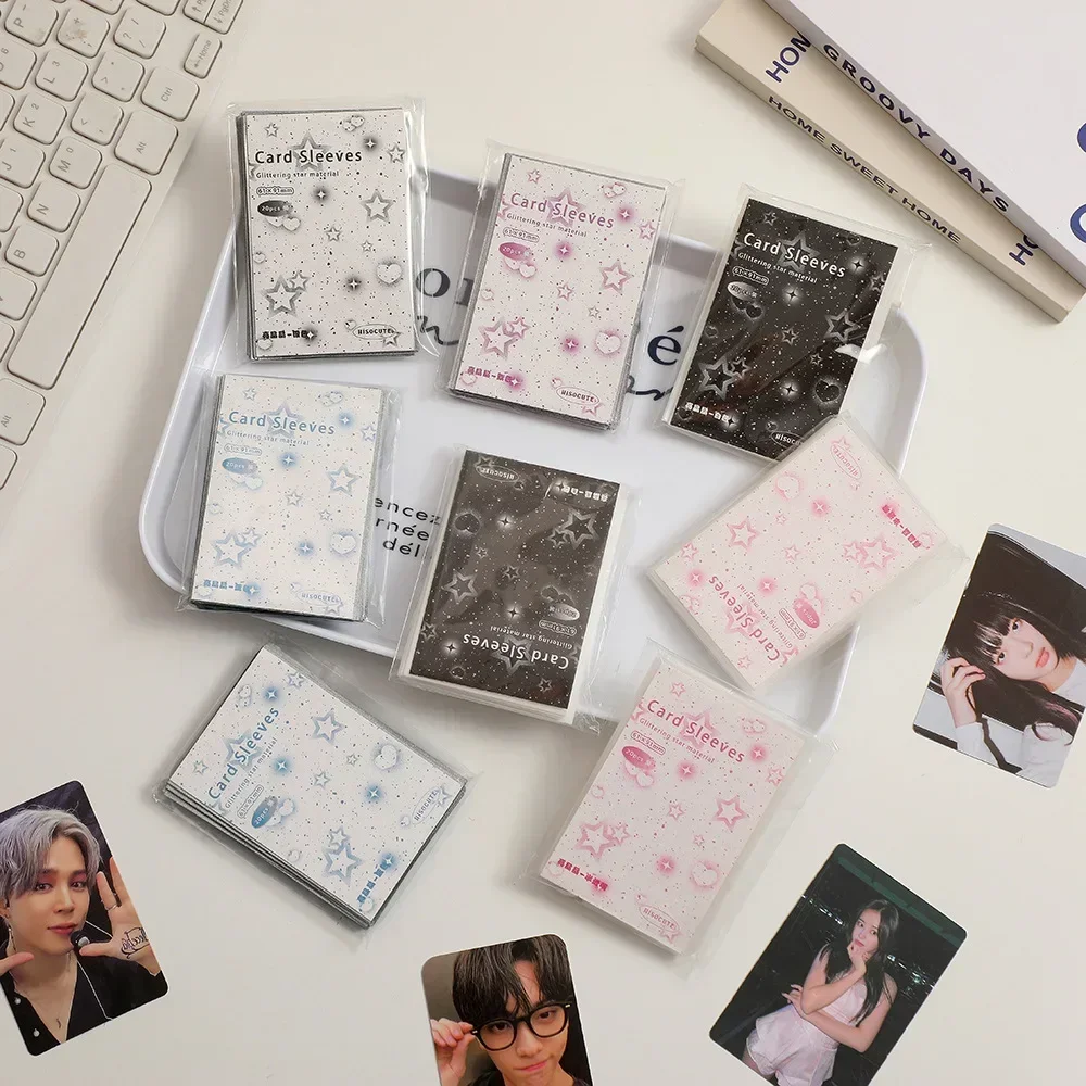 20pcs/bag Star Small Card Protector Three Inch Ins Style Silver Full Star Fine Flash Transparent Card Film Flat Pocket