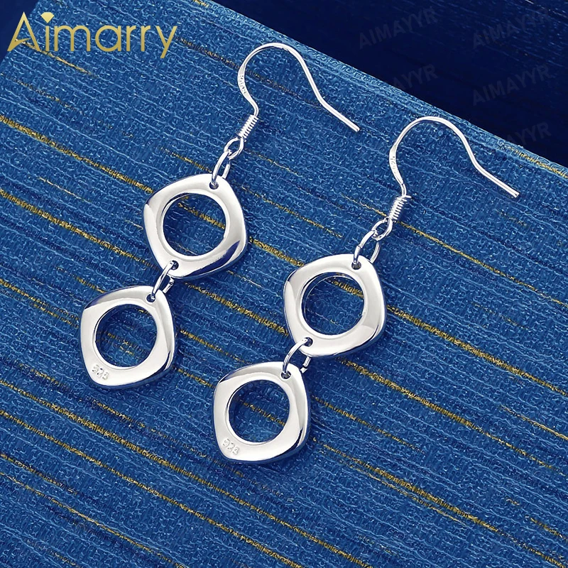 925 Sterling Silver Double-layer Square Ring Earrings for Women's Parties Banquets Weddings High-quality Fashion Jewelry