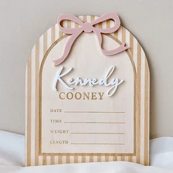 Bow Baby Birth Status Sign Customized Name Hospital Birth Announcement Girls Personalized Name Plaque Memorial