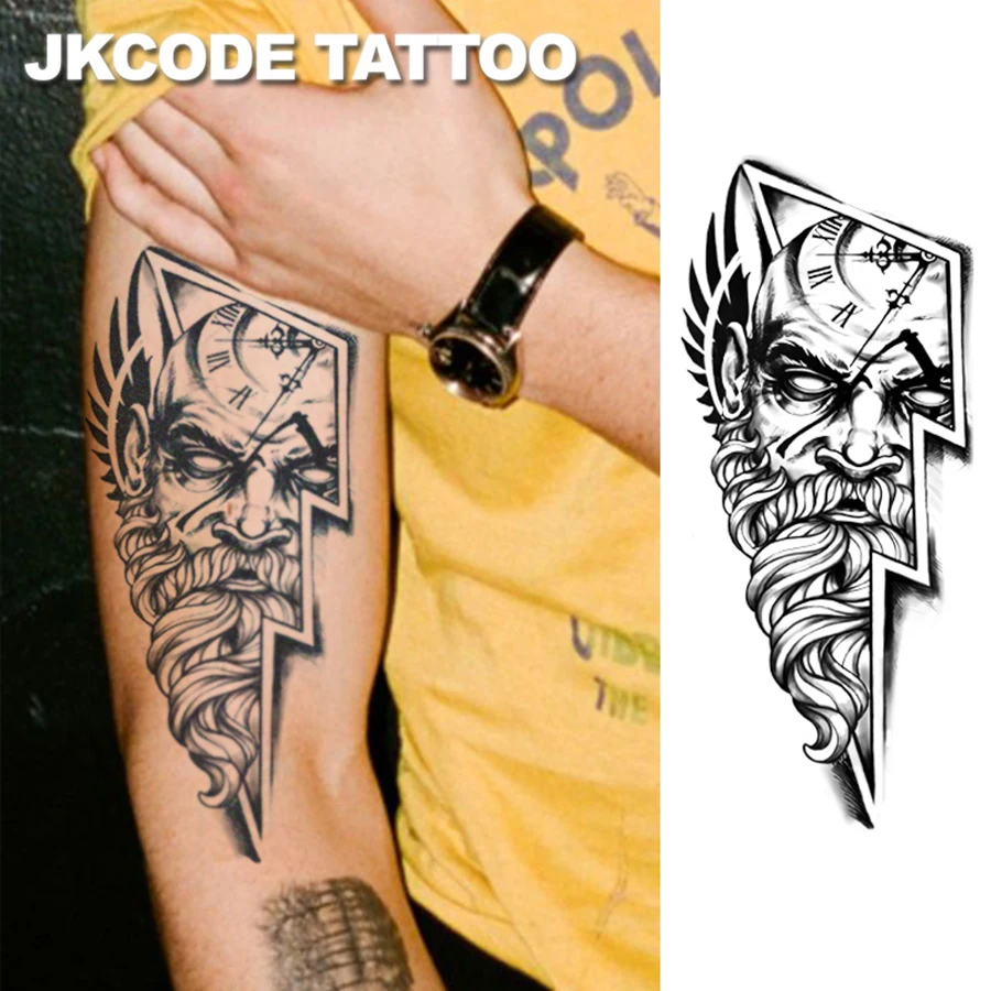 

Herbal Tattoo Stickers Roman Greek Mythology Strongman Poseidon Thor Lightning Pattern Tattoo Cool Male Style Hero Totem Temporary Tattoo Arm Back Foot Tattoo Long-Lasting Waterproof 15 Days