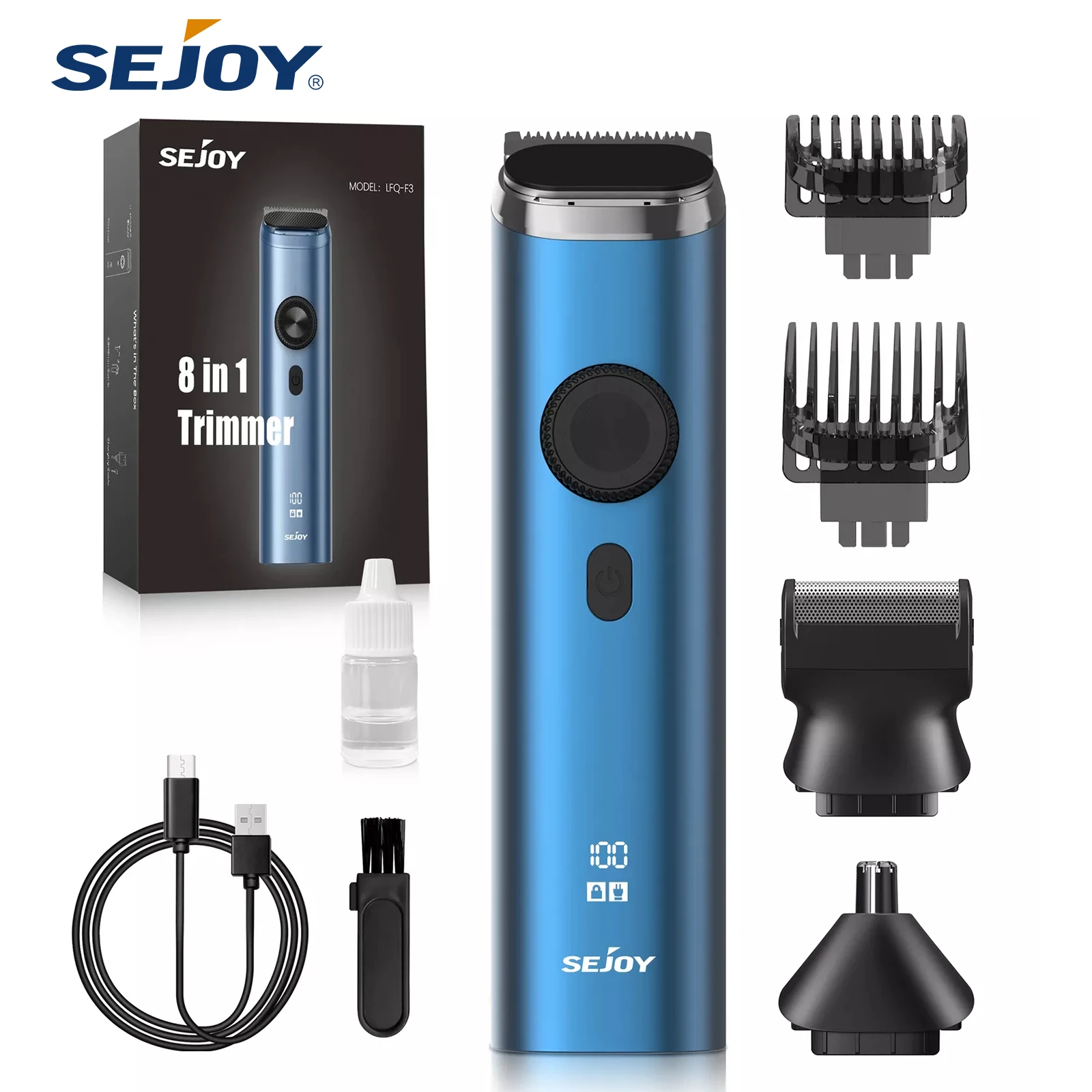 Sejoy-cortadora de pelo eléctrica para hombre, recortadora de pelo de nariz para orejas, Kit de recortadora de barba inalámbrica para hombre 8 en 1