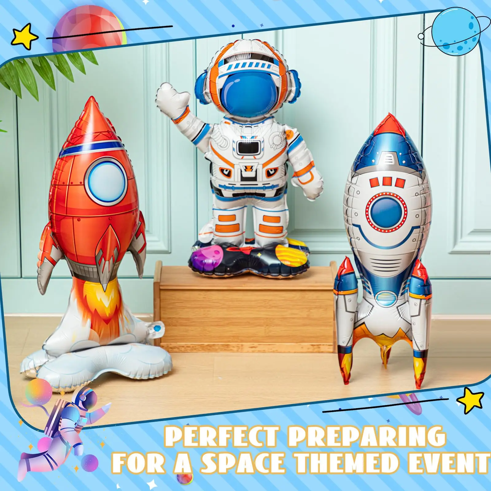 Space Self Standing Balloon Inflatable Foil Balloon Rocket Balloon Astronaut Balloon Outer Space Birthday Party Decoration