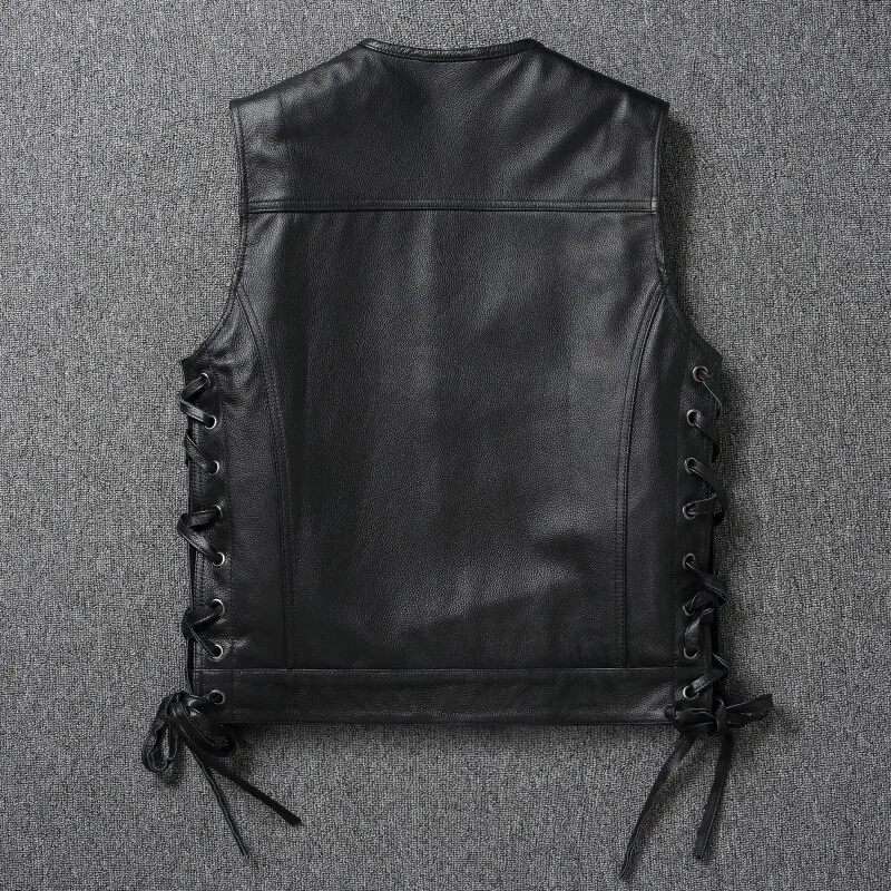 2026 Trendy Men's High Quality Leather Motorcycles Jackets Fashion New Sleeveless Vest Slim Fit Waistcoat Four Seasons Coat view 2
