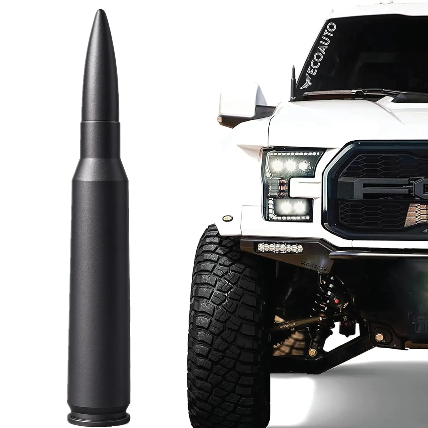 50 Cal Bullet Antenna for Ford F150 F250 F350 Dodge Ram Raptor Bronco Upgrade Truck Look for F150 Antenna Anti Theft Topper