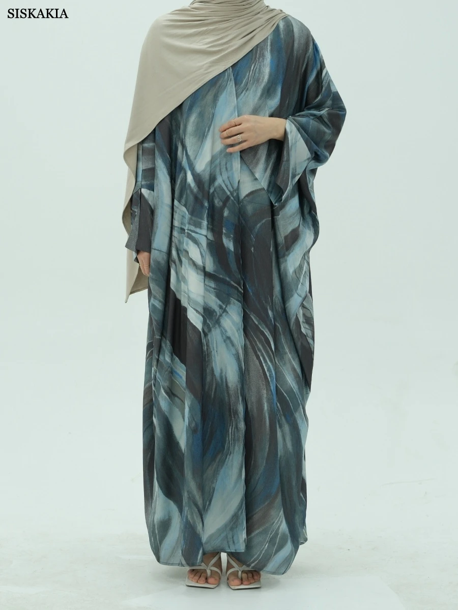 

Siskakia Dubai Floral Print Open Dress Robe Femme Musulmane Kaftan Casual Loose Abayas