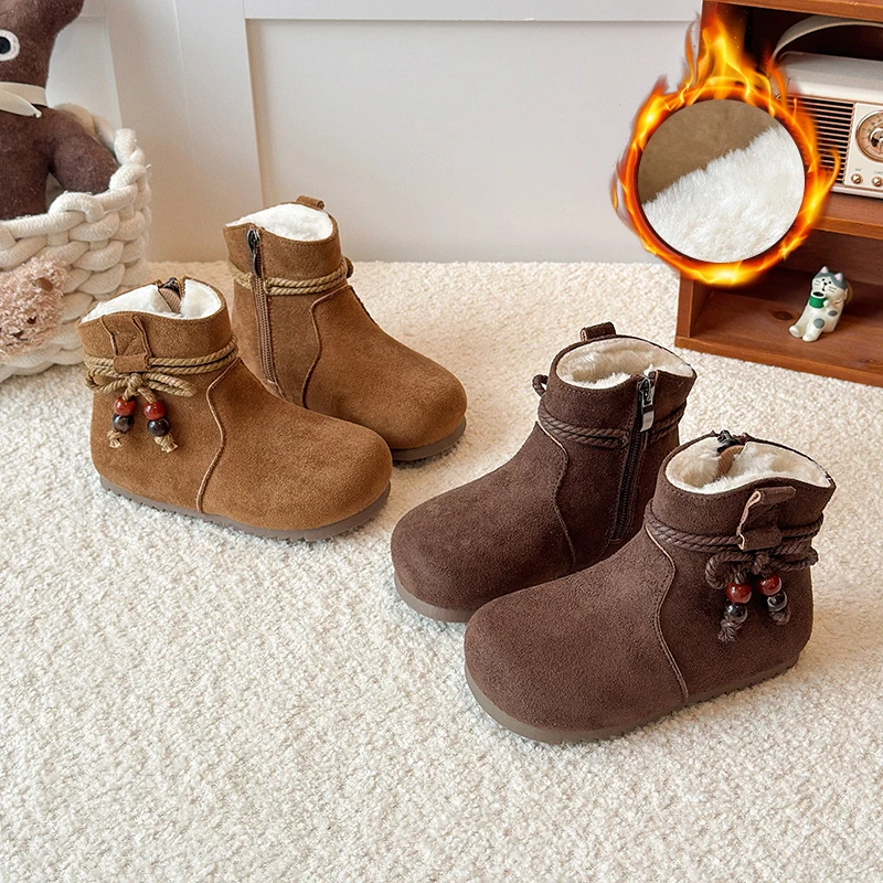 

Детские ботинки в стиле ретро для девочек, новые детские повседневные ботильоны, модные зимние теплые утепленные плюшевые школьные кожаные ботинки для малышей