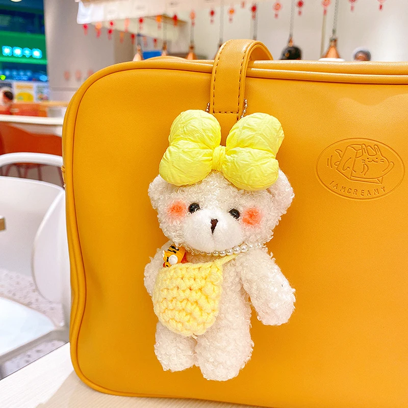 Cartoon Bowknot Bear With Shoulder Bag Plush Toy Keychain Kawaii Bow Bear Pendant Doll For Girl Keyring Bag Pendant Charm Gift