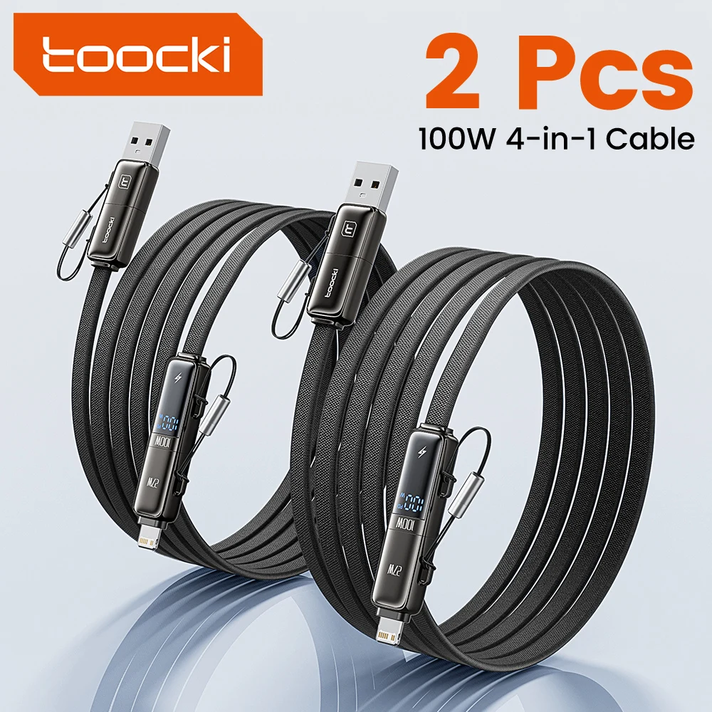 Toocki PD 100W USB Type C Cable for iPhone17 Xiaomi Samsung 1/2/3Pack 1.2M 4 in 1 LED Light Fast Charging Type C Lightning Cable