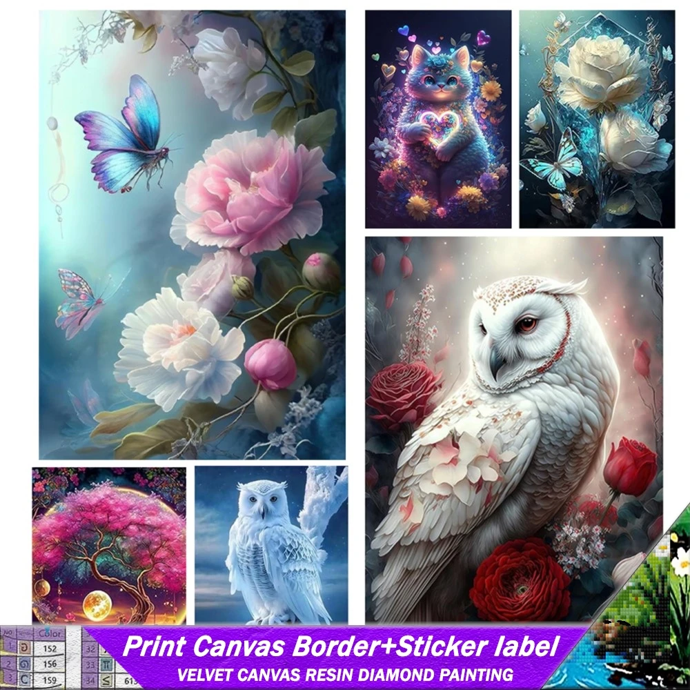 Diamond Embroidery Owl Flower Square Resin Diamond Painting With Stickers And Canvas Edge Animal Picture Sale Mosaic Tree Decor