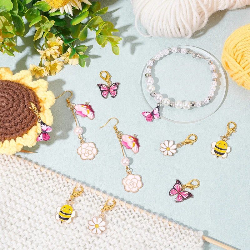 24 Pcs Butterfly Flower Bee Stitch Markers Alloy Enamel Crochet Stitch Marker Charms Locking Stitch Marker with Zinc Alloy