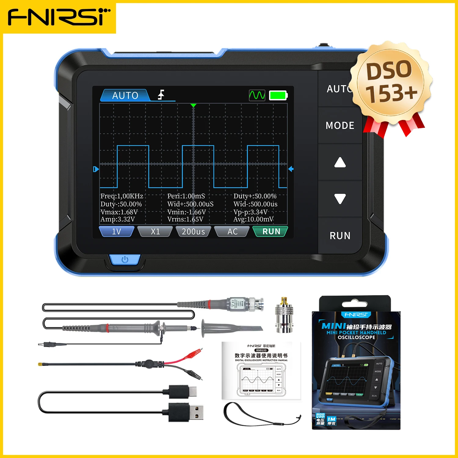 FNIRSI DSO153 2,8 inch TFT 2-in-1 draagbare digitale oscilloscoop DDS signaalgenerator 1MHz 5MSa/s Auto Elektronica Reparatiegereedschap