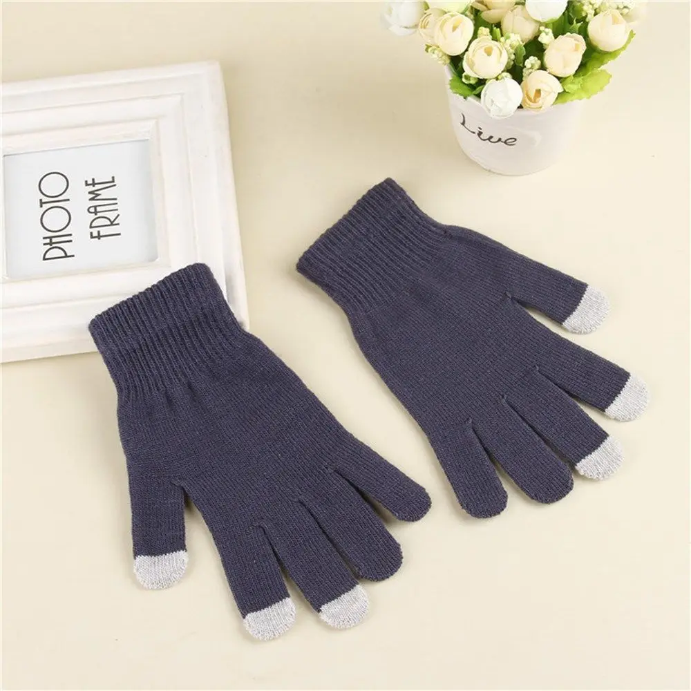 Women Men Winter Knitted Full Finger Gloves Unisex Solid Touch Screen Gloves Outdoor Warm Cycling Driving Mittens