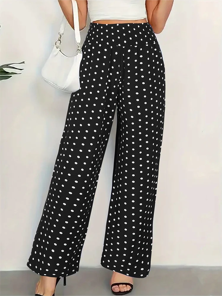 2024 Autumn New Women's Dot Elastic Waist Pants Loose Casual Round Round Straight Pants All Season Best Choice