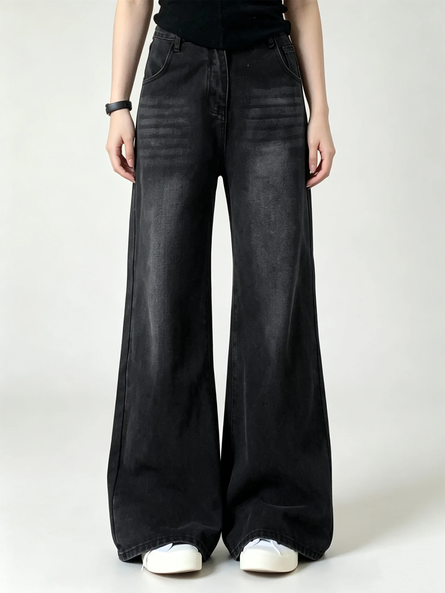Women's Black Gothic Emo Jeans Harajuku Baggy Jean Pants Vintage Hiphop Grunge Harajuku Y2K Wide Leg Denim Trousers Pants 2026