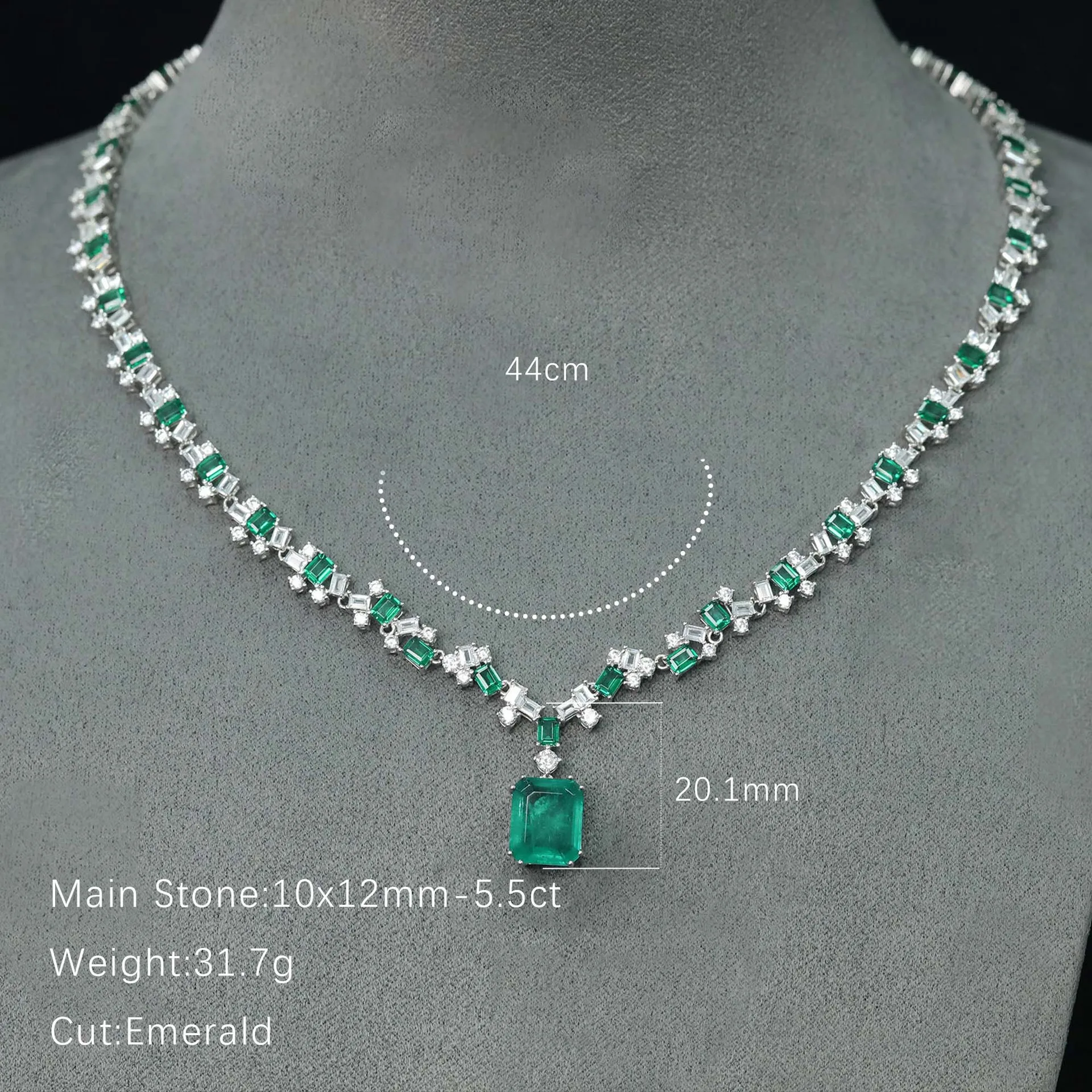925 Sterling Silver Gold Plated 5.5ct Emerald High Carbon Diamond Necklace Luxury Banquet Wedding Pendant Necklace for Women
