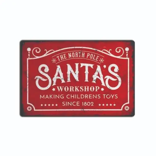 Sinal de lata 1950 réplica vintage SANTA;S WORKSHOP PAPEL DE METAL DE NATAL