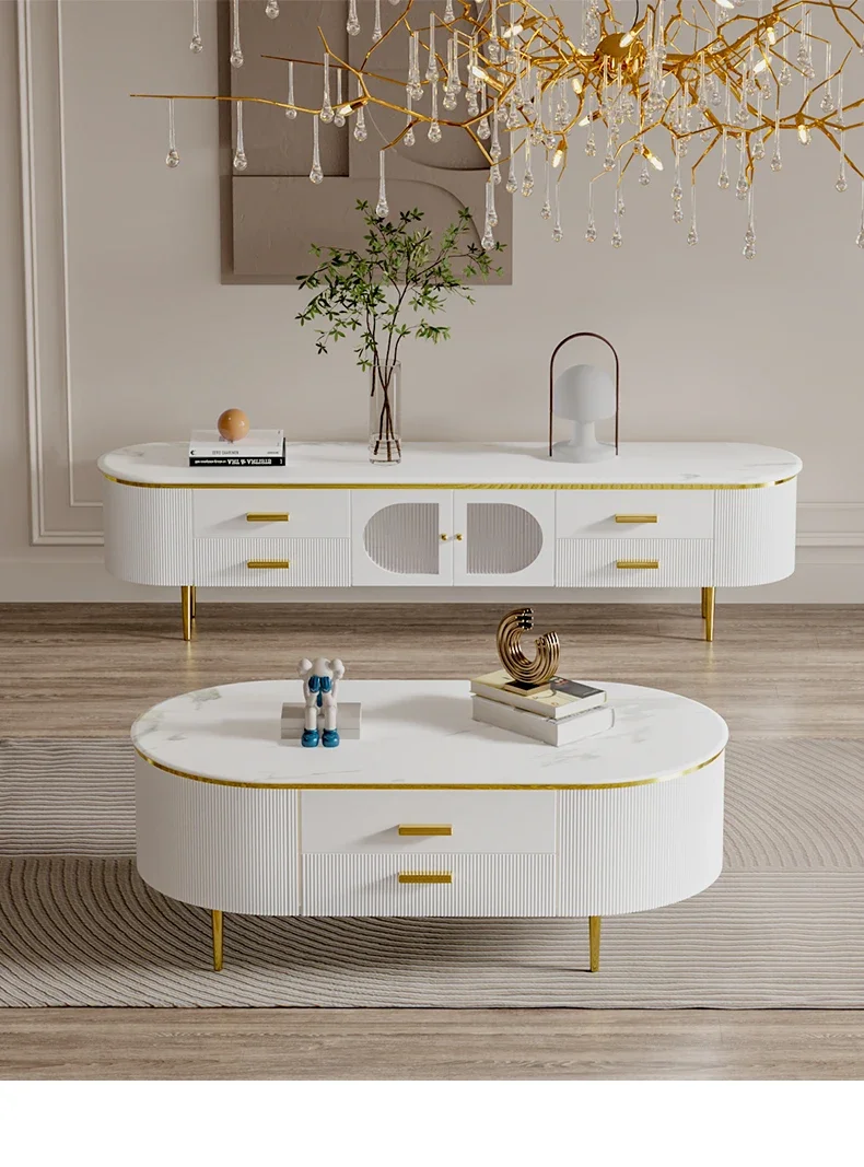 

ML Каменная плита ТВ-шкаф и чайный столик Комбинация напольного шкафа в стиле ретро Современный минималистский продвинутый