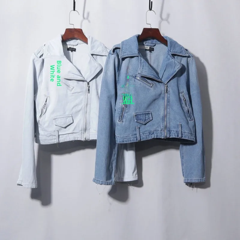

Retro Motorcycle Jaet Women's ort Denim Coat Side Zipper Design Spring Autumn Cotton 00% Faion Outerwear
