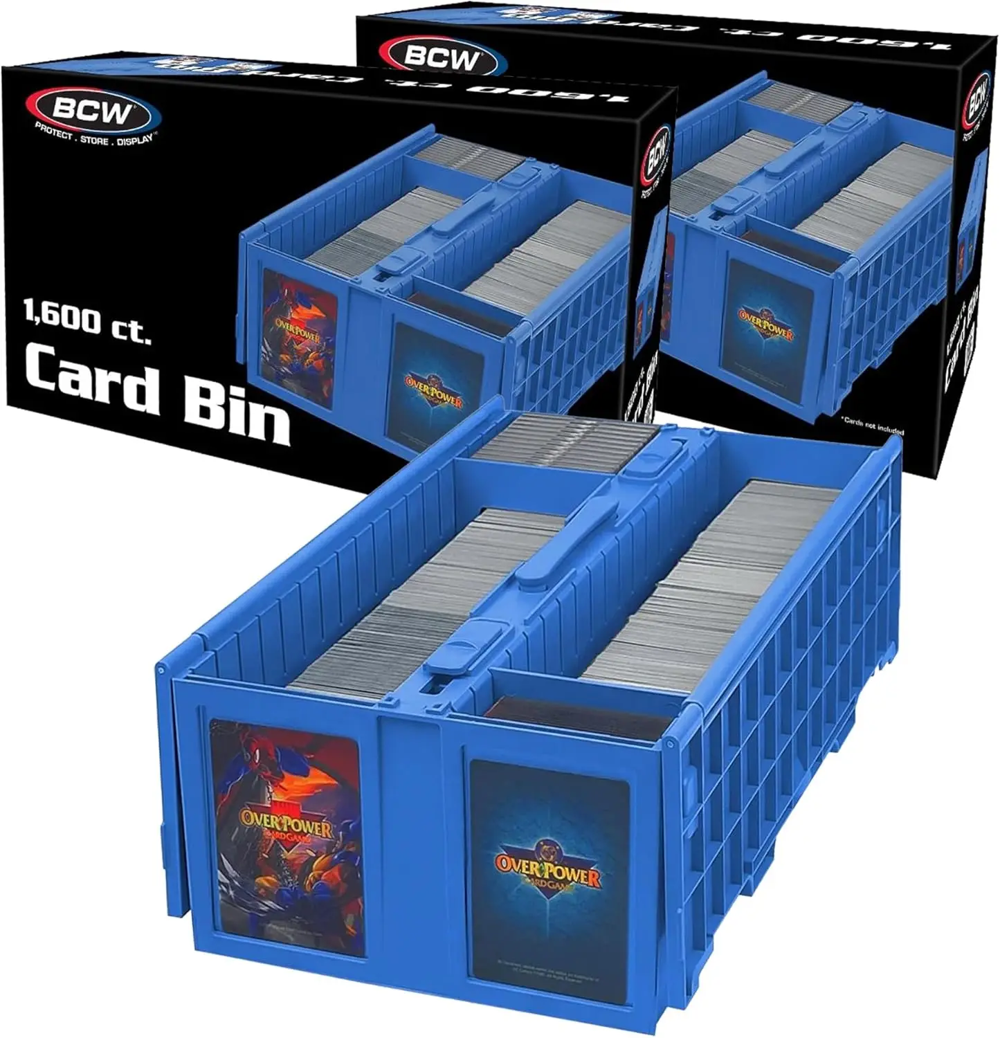 

Plastic Card Storage Bin for Collectibles – Holds up to 1600 Cards, Stackable, Secure Hinged Lid – Blue, 2-Pack