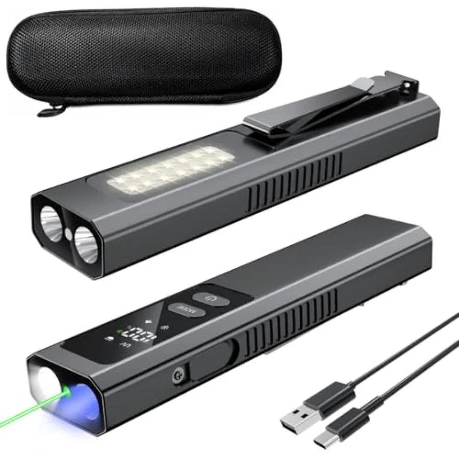 

EDC Flat Flashlight 4 in 1 Pocket Magnetic Flashlight High Lumens Work Light with Beam and UV Light and Warning Light Combo EDC