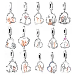 FC Jewelry Fit Original Charm Bracelet 925 Silver Dad Hero Father and Daughter Walk Together Bead For Making Father Day Berloque