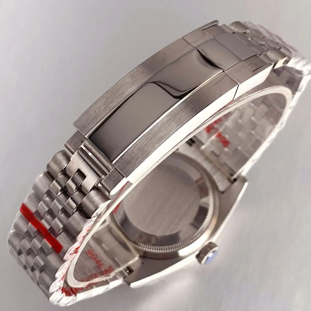 ที่กําหนดเอง 36 มม./39 มม.NH35 นาฬิกาสําหรับชาย Lady Stick ดัชนี Sapphire คริสตัล Fluted FIXED BEZEL สร้อยข้อมือเหล็ก Solid/แก้วกลับ