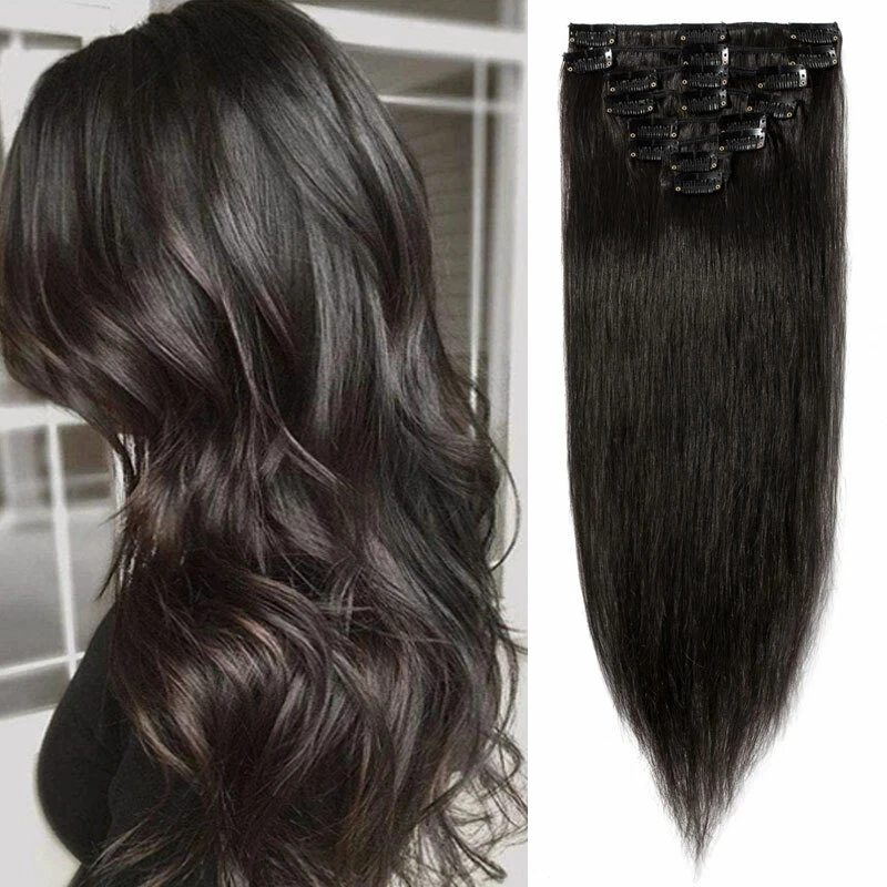 

Human Remy Hair Clip In Hairpiece 7 Pieces 22inch Straight Hair Wig #P18-613 Daily Natural Wholesale Dropship