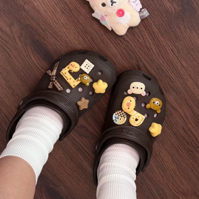 Kawaii Cottagecore Bear Duck Cheese Star Button Shoes Charms Set Cute Shoe Decorations Accessories for Clogs Sandals Girls Gifts