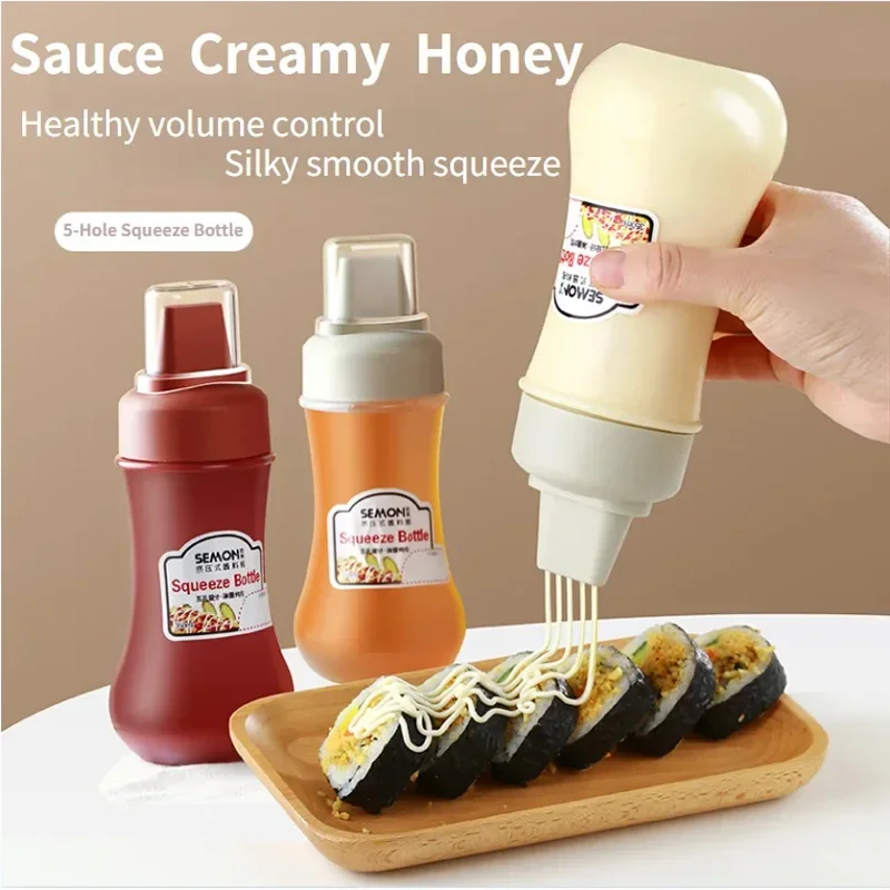 5-Holes Squeeze Sauce Bottle Ketchup Mayonnaise Bottle with Nozzle Honey Salad Dressing Dispenser Kitchen Supplies