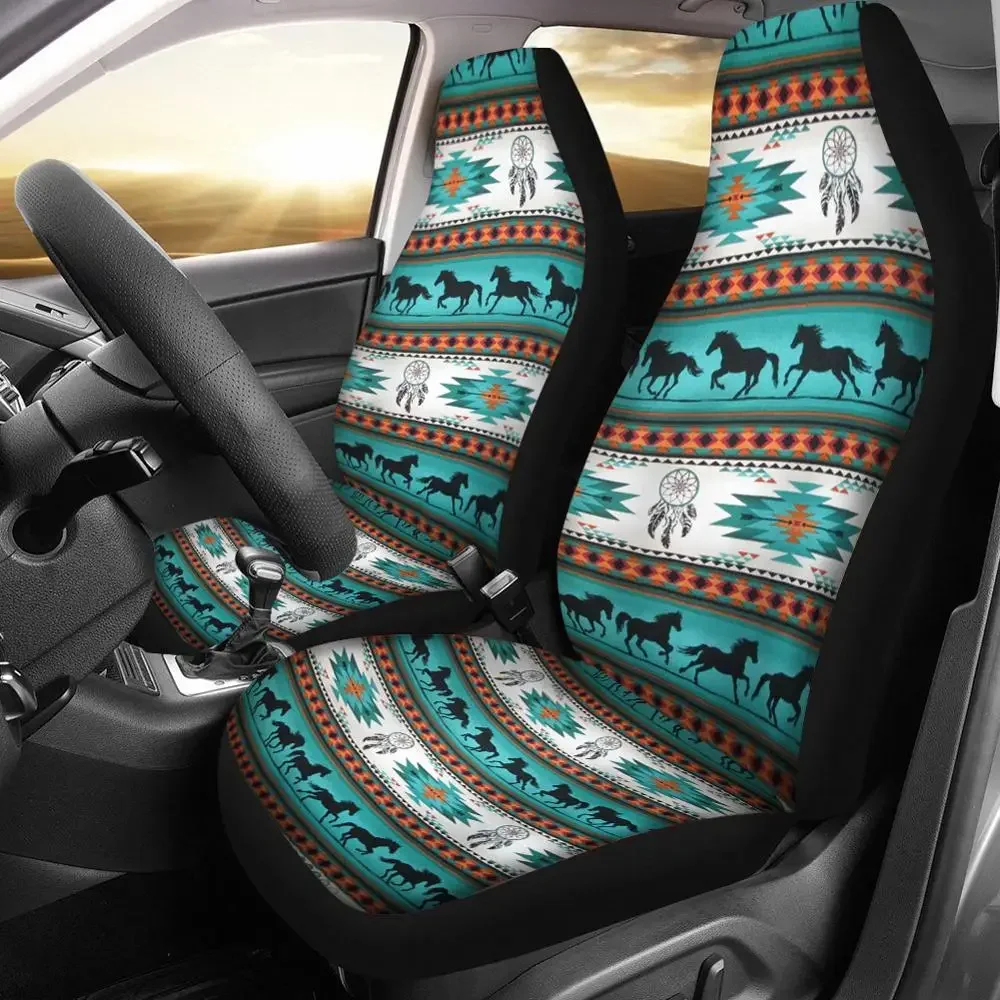 Tribal Horse Front Seat Covers 2 pcs Vehicle Seat Protector Navajo Printed Car Mat Covers Fit Most Car Truck SUV Van