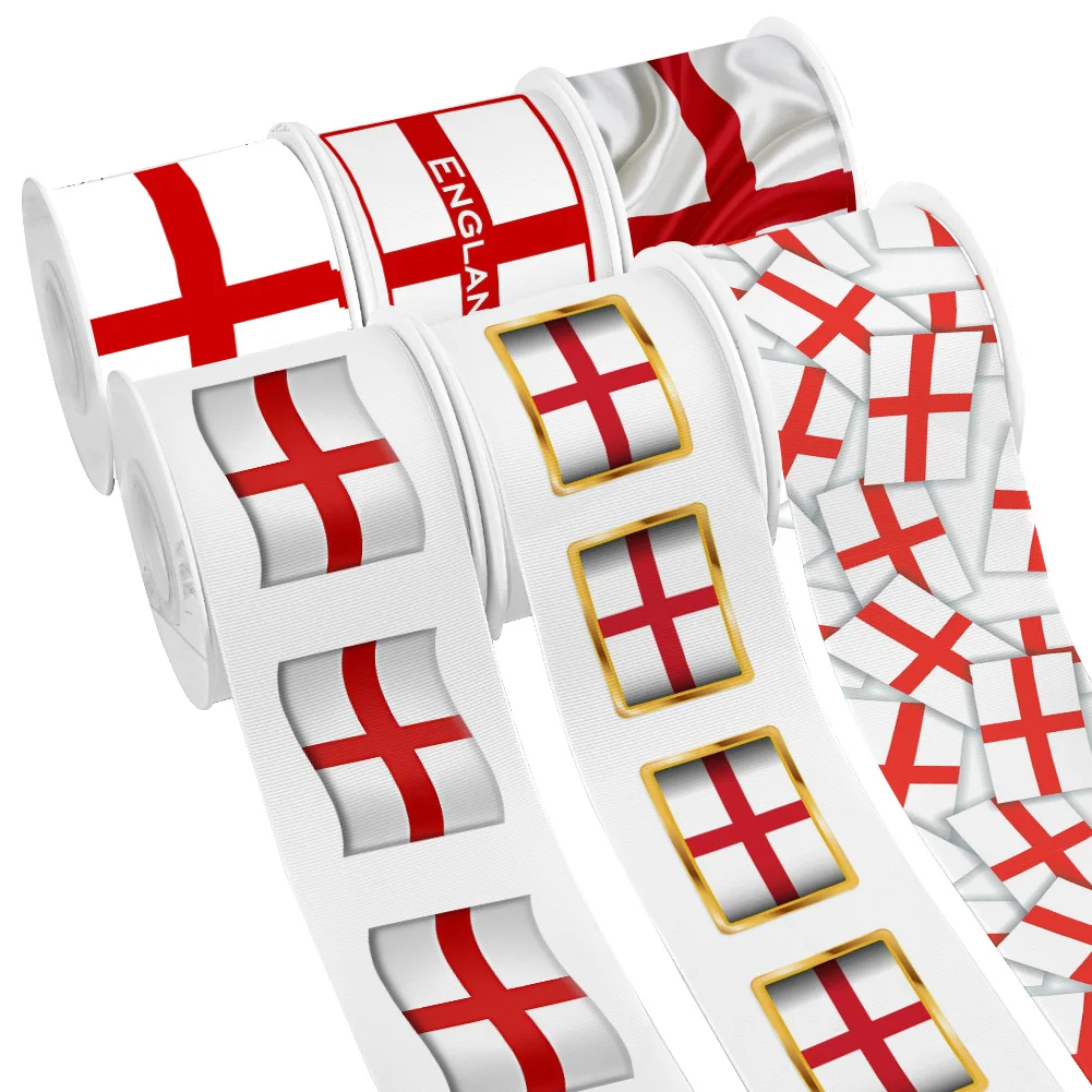 England Flag Grosgrain Ribbon Satin Ribbon for Cheer Bows Girl Hair Bows Party DIY Craft Supplies Gift Wrapping Party Team