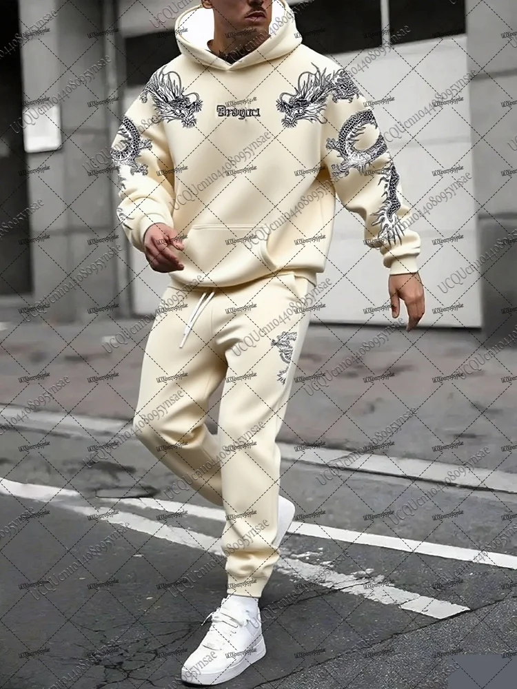 Herbst Winter Neue Männer Trainingsanzug Anzüge Hoodies + Lange Hosen Sets Drachen Muster Streetwear Casual Anzüge Übergroßen Männer Sport Outfit