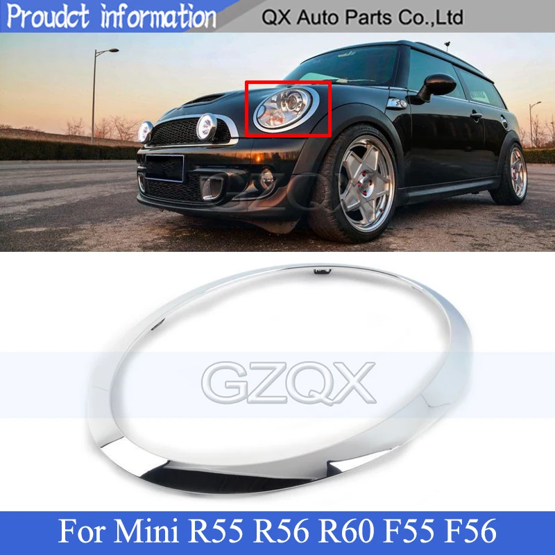 

CAPQX a pair 2pcs Front bumper headlight Cover Frame For Mini R55 R56 R60 F55 F56 head lamp Glass Frame