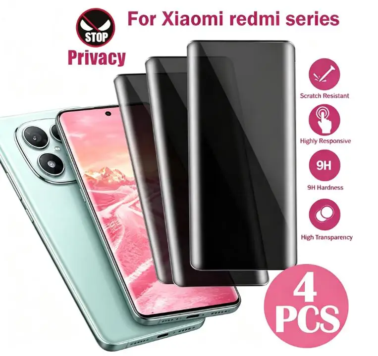 Protecteur d'écran adhésif incurvé pour Redmi Note 14 Pro 4G/5G Note 15, installation facile, film en verre sensible au toucher, 1 à 4 pièces
