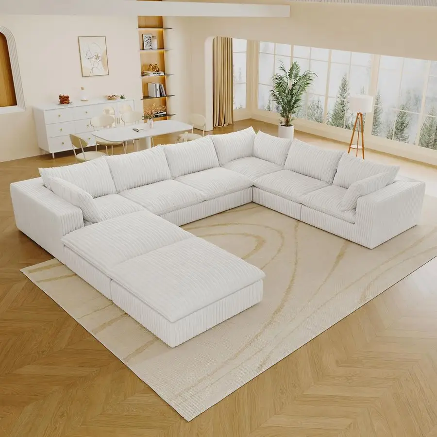 

157 Cloud Modular sectional Sofa, Comfy Large sectional couches for Living Room, 8 Seater U Shaped Couch with Ottoman, Down Sofa