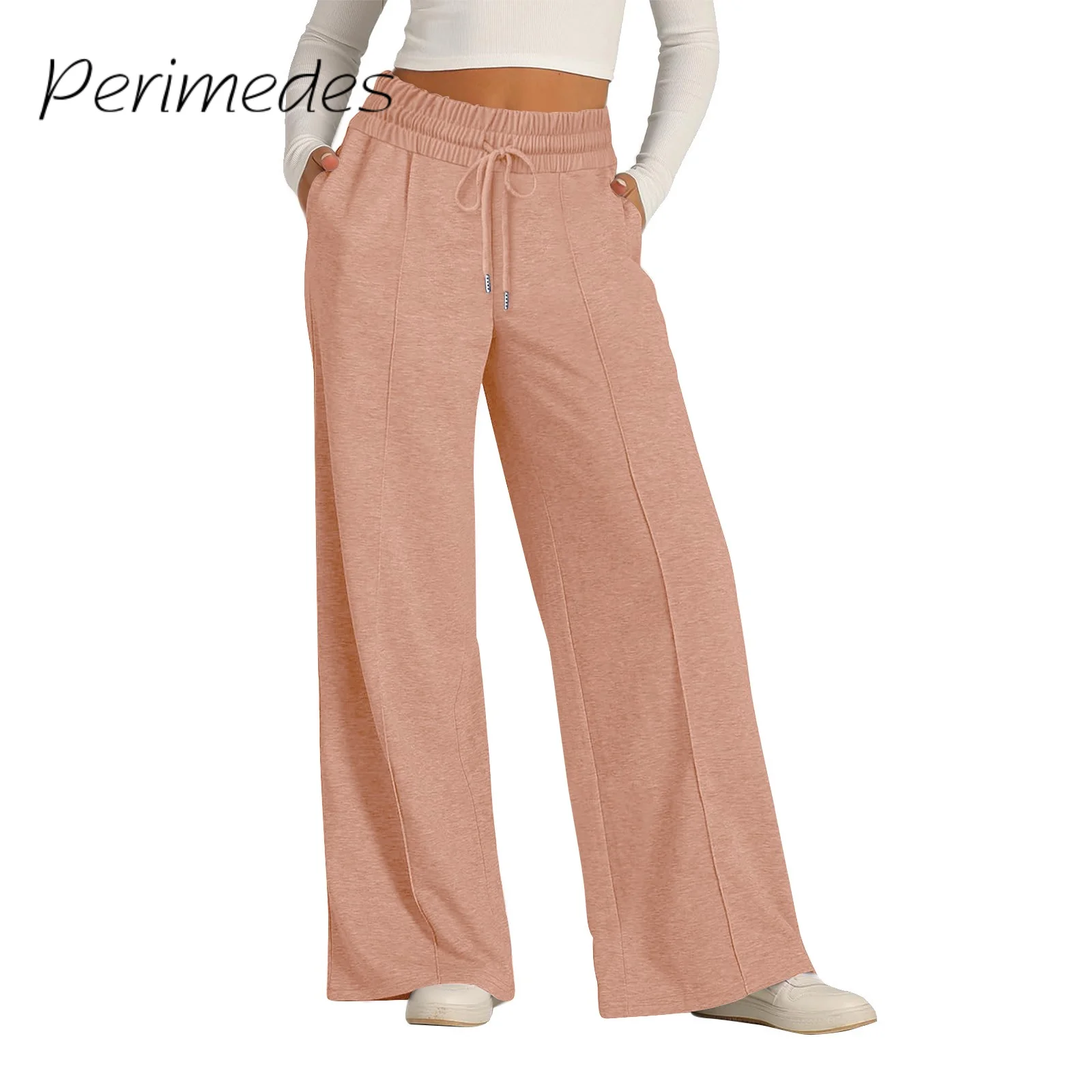 

Pantalones Women'S Trousers Summer New High Waisted Wide Leg Sweatpants Drawstring Sports Casual Yoga Jogger Breathable Pants