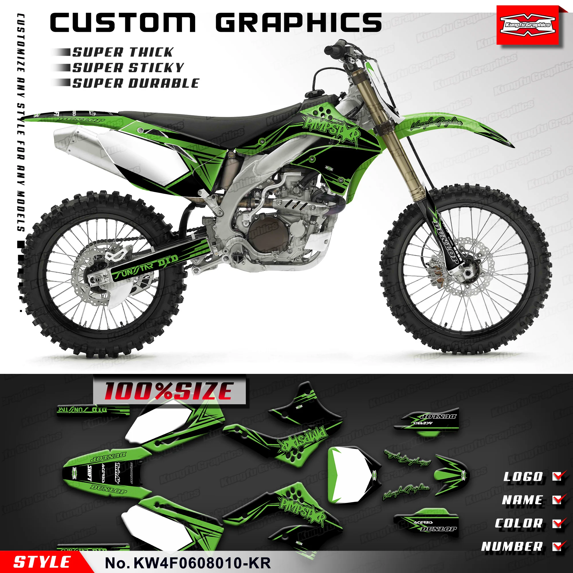 

KUNGFU GRAPHICS Motorcycle Stickers Glossy Laminate for Kawasaki KX450F KXF450 KX 450F 2006 2007 2008, KW4F0608010-KR