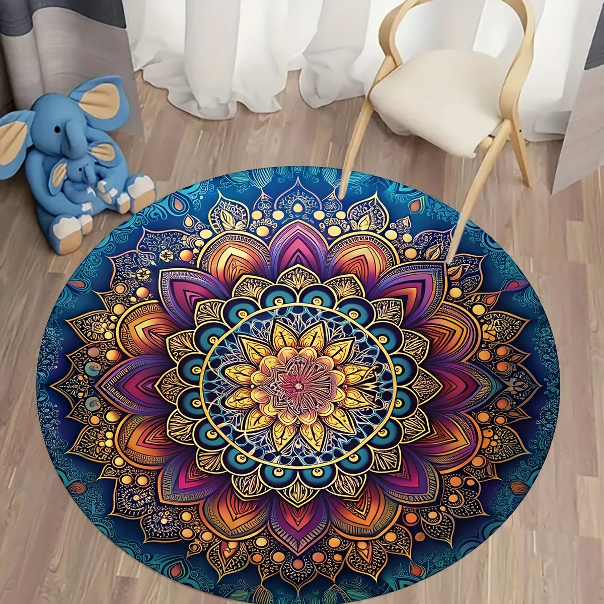 

Crystal velvet carpet1pc Retro Ethnic Mandala Round Floor Mat - Vibrant Colorful Design, Durable Rubber Backing, Hand Wash Only,