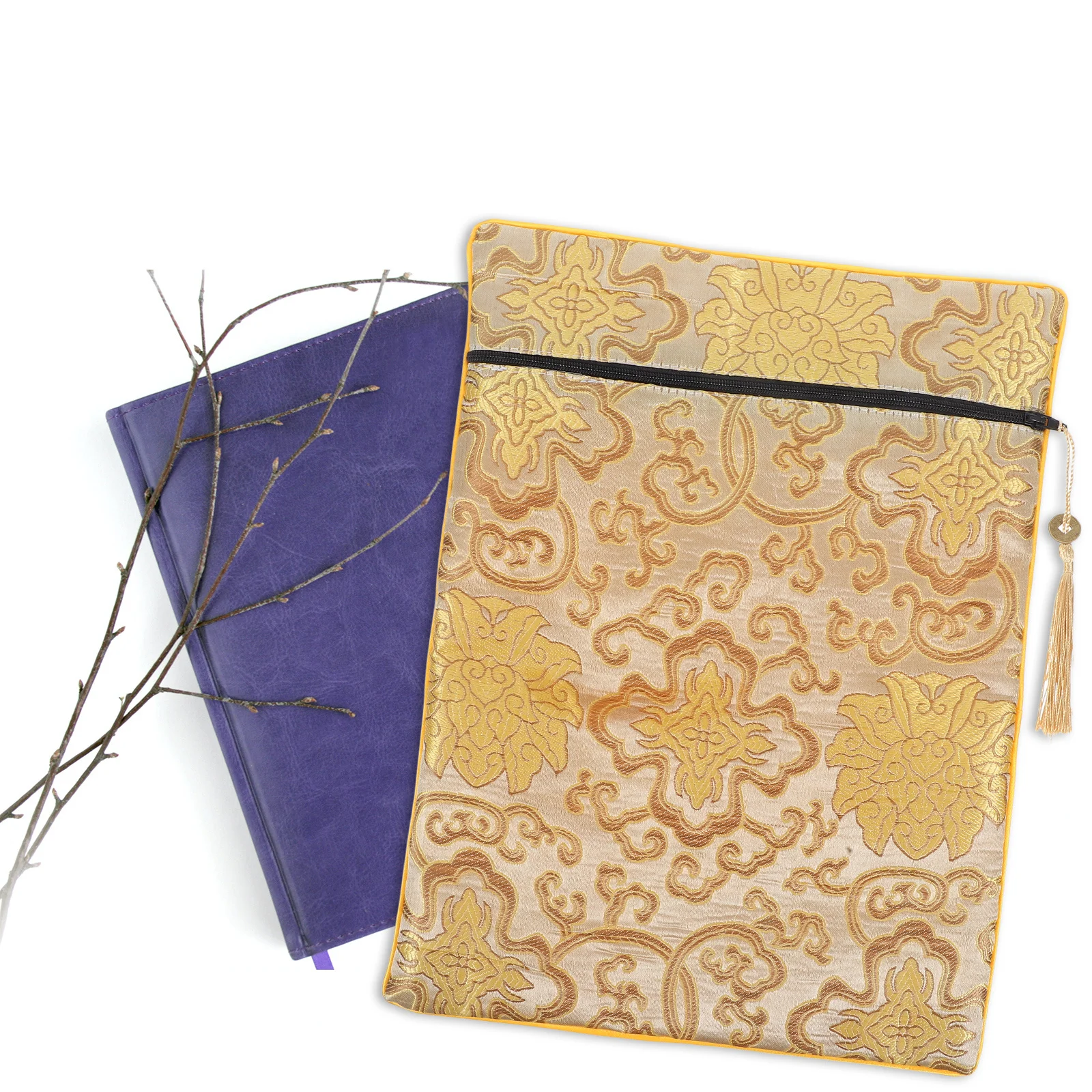 Zipper Scripture Bag Elegant Tassel Embroidery Classic Cloth Packaging Prayer Book Pouch Buddhist Storage Organizer Cover