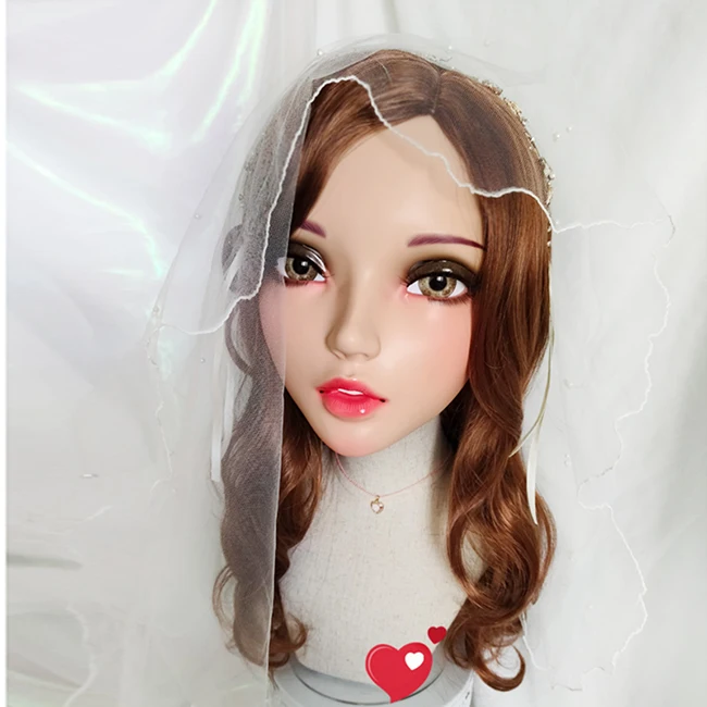 (Fu-06) femme douce fille résine demi-tête Kigurumi BJD yeux Crossdress Cosplay japonais Anime rôle Lolita masque avec yeux et perruque