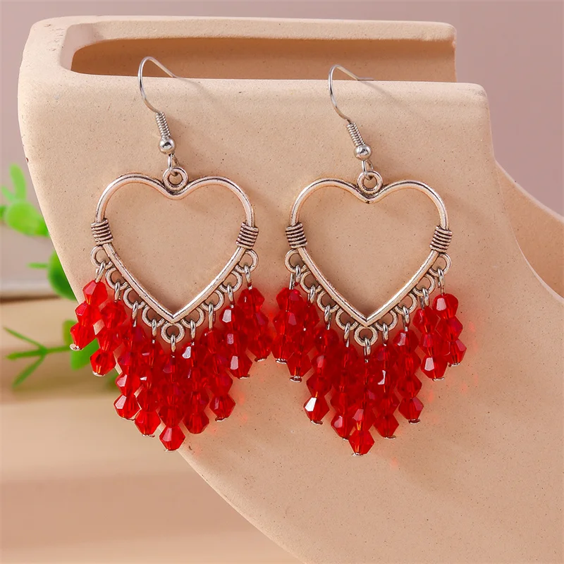 Aihua Koreanische Rote Quasten-Kristallherz-Ohrringe für Frauen Romantische Geschenke für Freundinnen Braut Hochzeit Party Schmuck – Detail 11