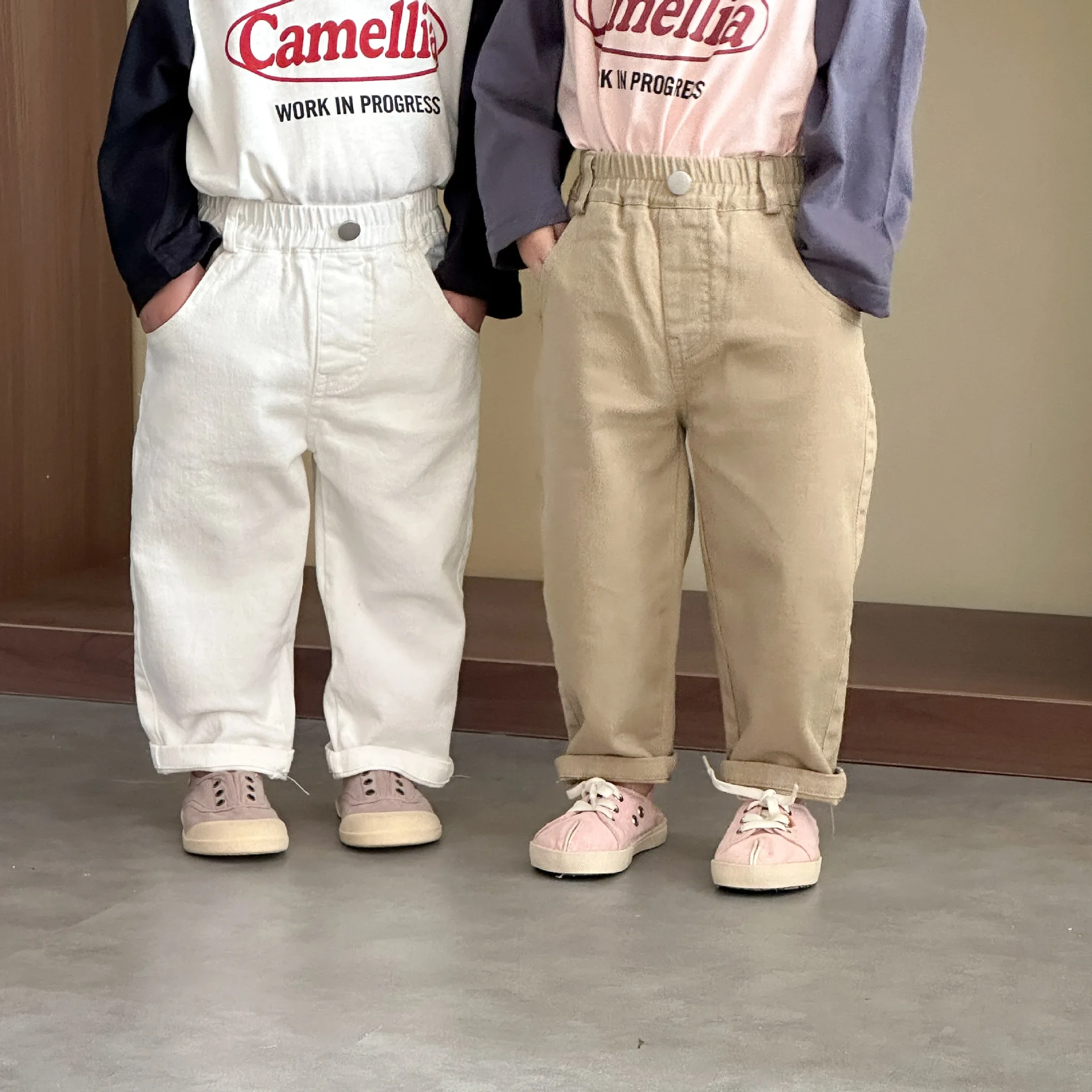 

2026 Spring New Children Loose Trousers Cotton Toddler Girls Casual Pants Fashion Boys Solid Harem Pants Kids Clothes