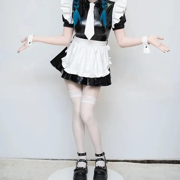 [CW. The Night Service] Classic Short Maid Dress Apron with Patent Leather Tie