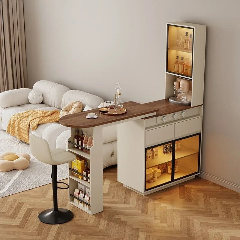 Solid wood bar table Household living room partition Sofa side Small apartment bar Light luxury telescopic storage cabinet