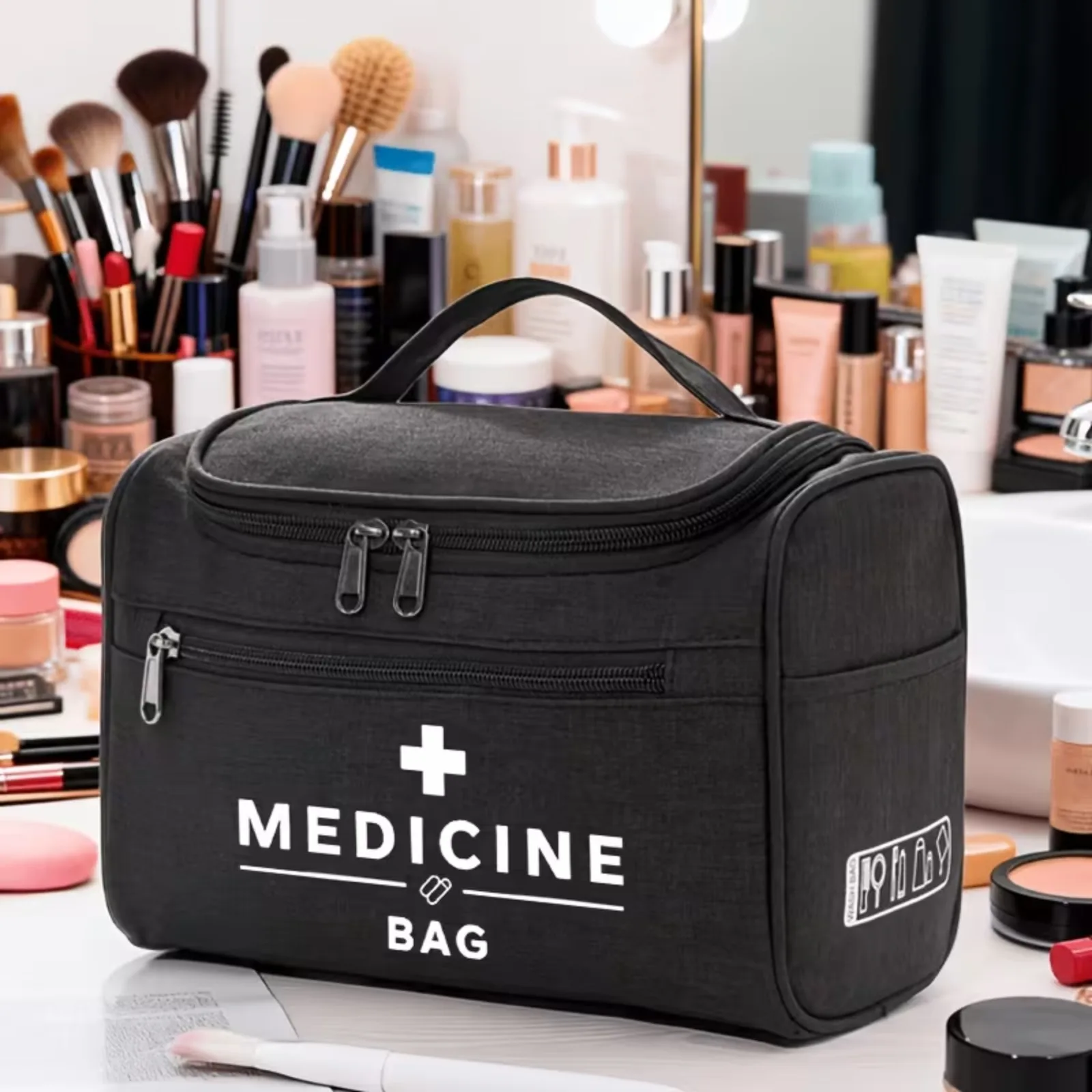 Portable Medicine Storage Travel Bag, Pill Vitamin Organizer Pouch, Hanging Multifunctional Toiletry Carry Case