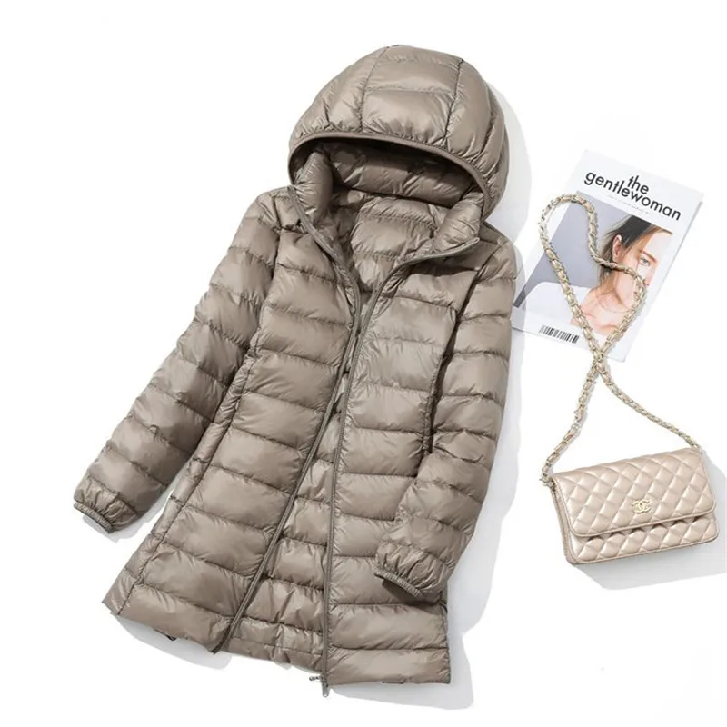 2025 Autumn Winter Women Down Coat Light White Duck Down Jacket Warm Hat Detachable Puffer Parkas Ladies Long Hooded Outwears