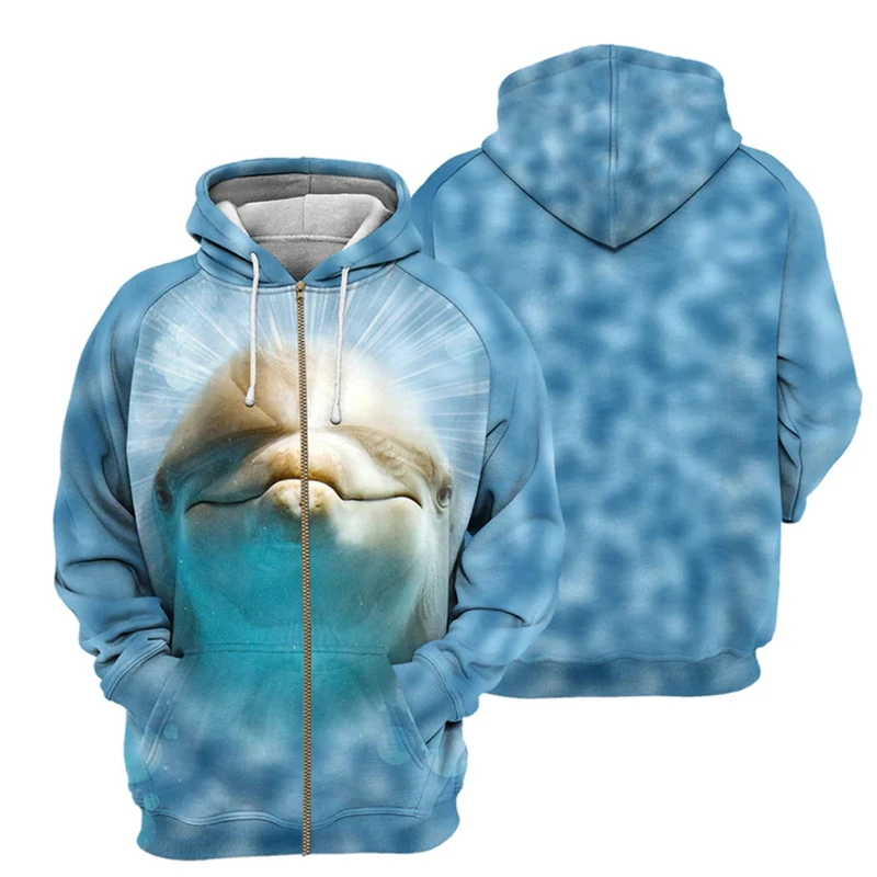

Men's Clothing Zip Hoodies 3D Animal Print Hoodies Men Tree Frog Wolf Dolphin Bee Graphic Hooded Sweatshirts Casual Long Sleeve