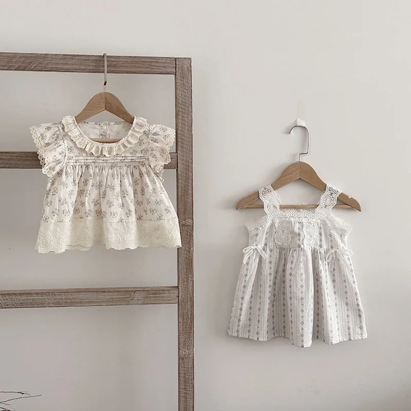 MILANCEL Summer Baby Dress 6-24M Sweet Lace Flower Girls Camisole Skirt Loose Thin Toddler Clothes Korean Infant Bow Dress