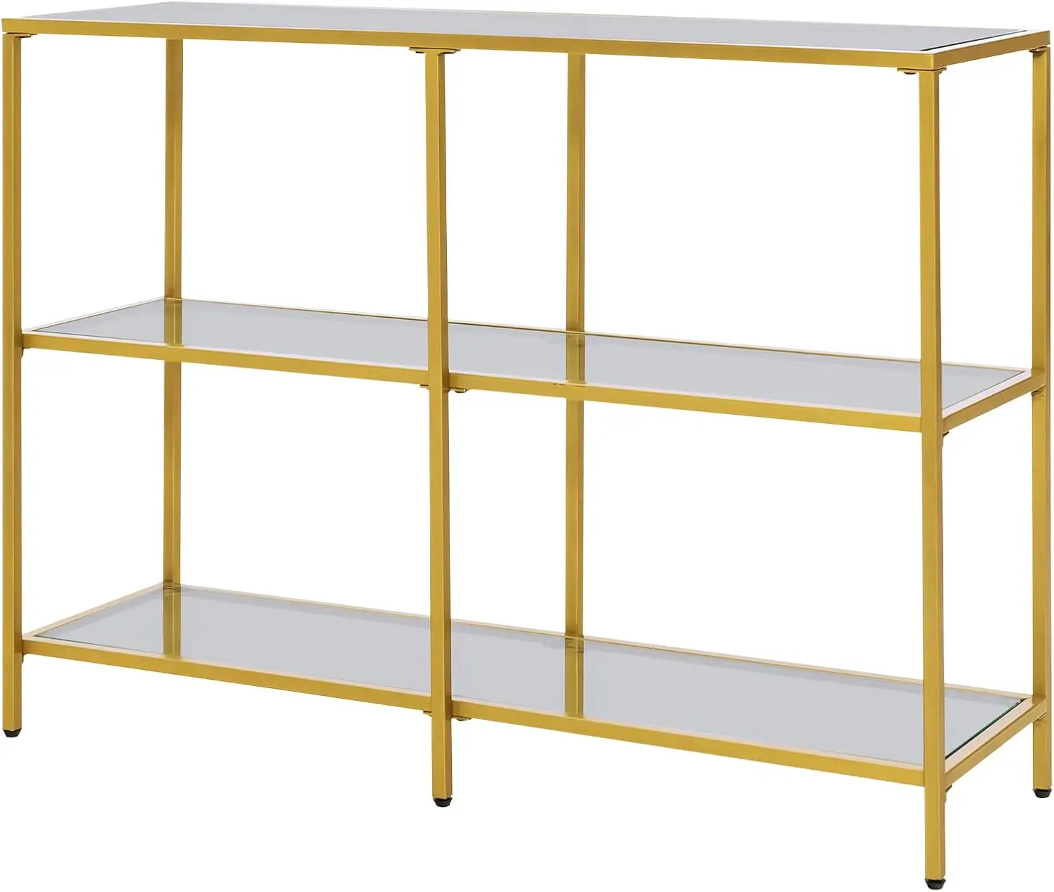 

3 Tier Console Table - 39.5\u201D Sofa Table, Narrow Couch Table with Tempered Glass & Gold Steel Frame, Rectangular Entry